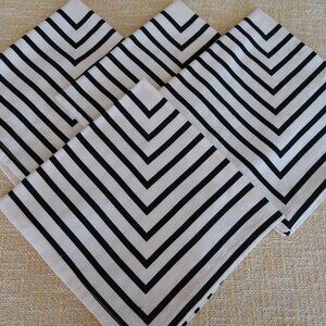 Set of 4 Opal House Dinner Napkins Black & White Stripes Cotton